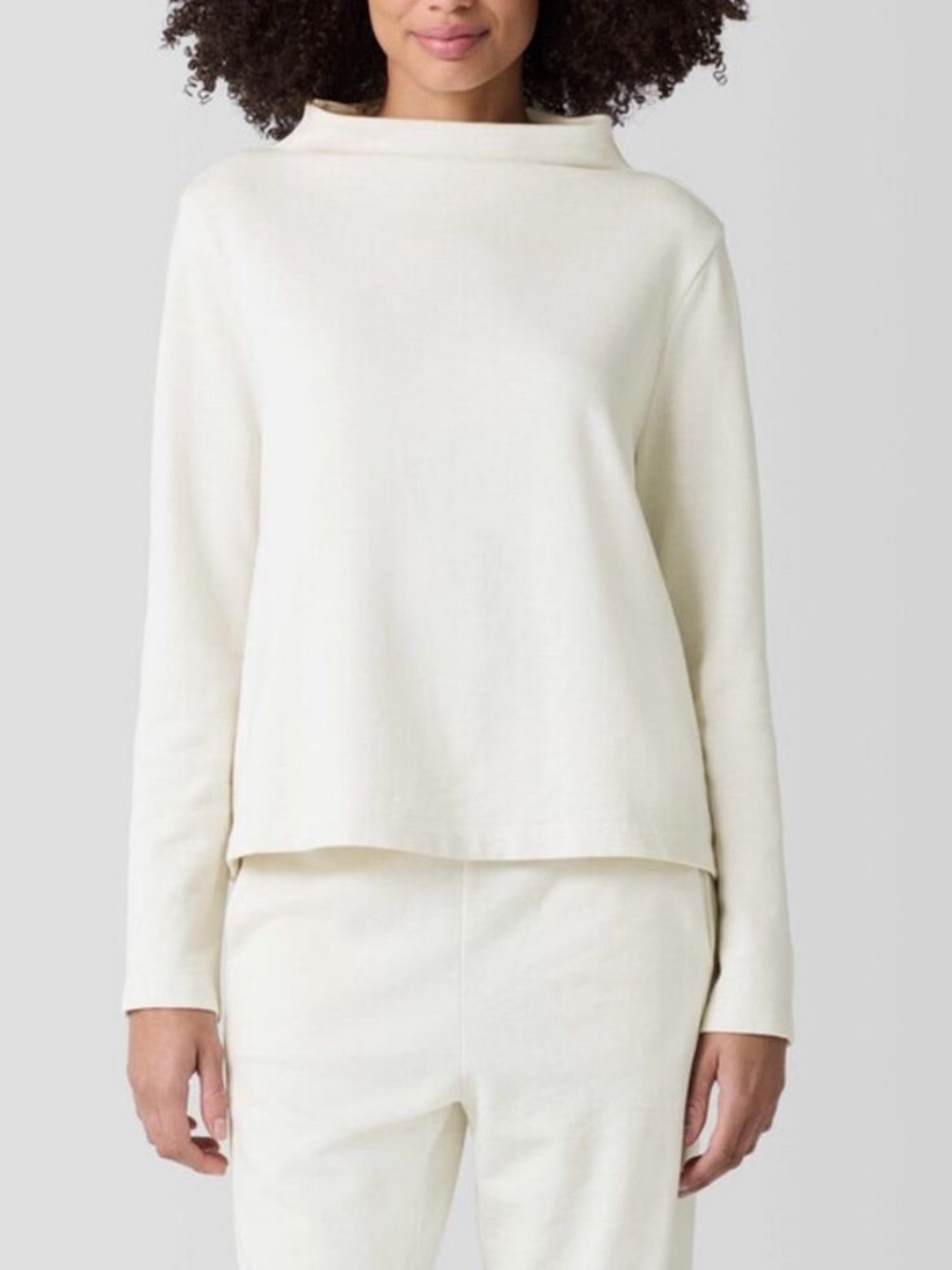 NWOT Eileen Fisher Organic Cotton Bone Funnel Neck Top - Picture 1 of 5